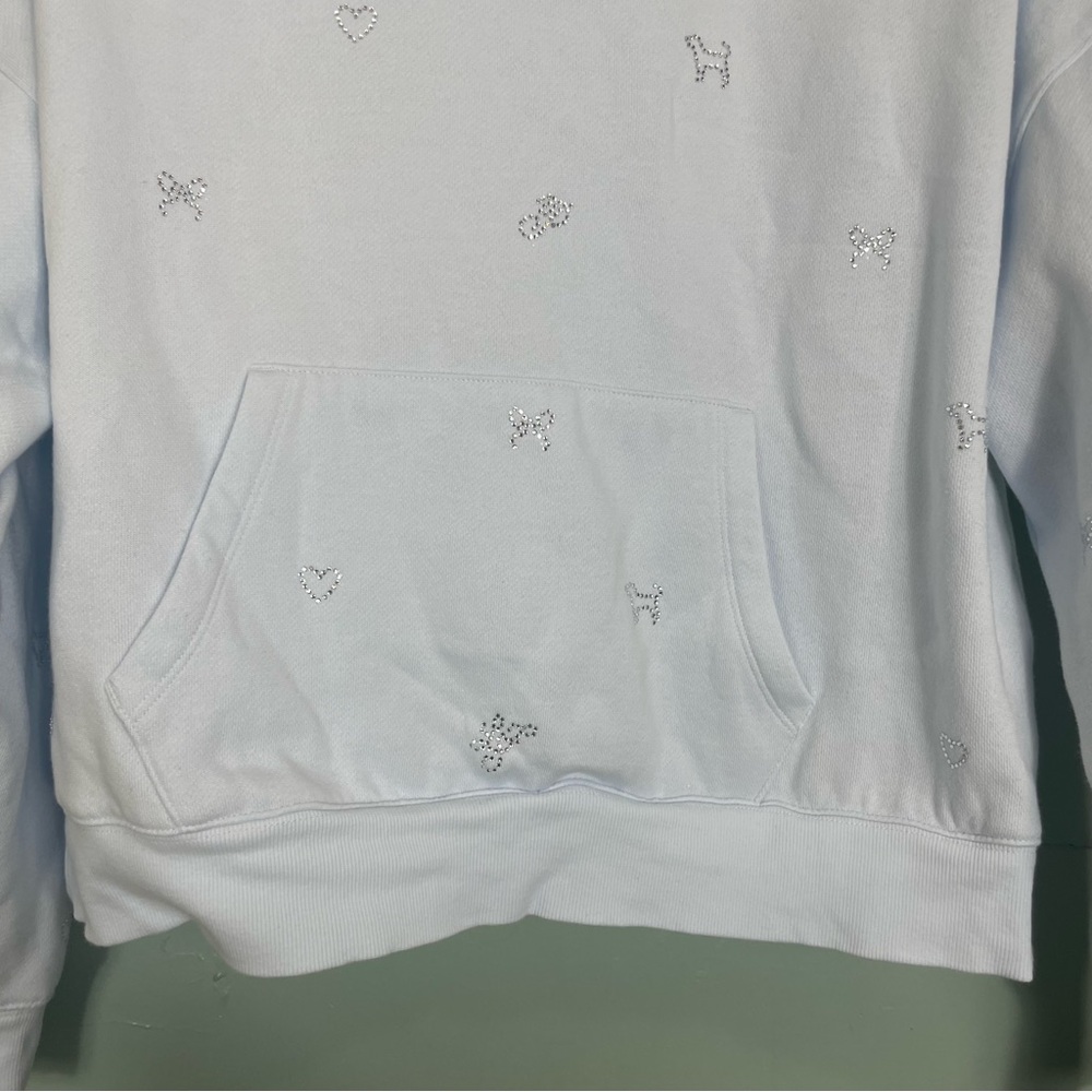 Victoria Secret Pink X LoveShackFancy Set Two Piece Sweatpants Hoodie Light Blue - Picture 11 of 16